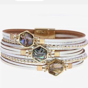Beautiful multi-strand women's rope and leather bracelets. Secure Magnetic clasp